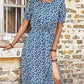 Floral Round Neck Split Midi Dress