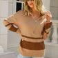 Two-Tone Long Sleeve Zip-Up Knit Top