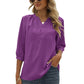 Swiss Dot Notched Neck Three-Quarter Sleeve Blouse