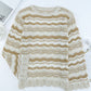 Wavy Stripe Scalloped Hem Openwork Knit Top