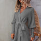 Belted Surplice Lantern Sleeve Wrap Sweater Dress