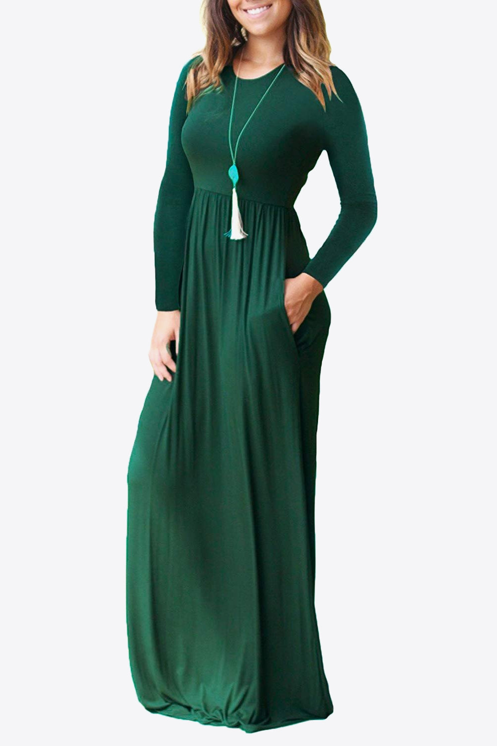 Round Neck Empire Waist Pocket Dress