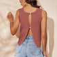 Buttoned Cutout Ribbed Trim Knit Tank