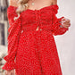 Polka Dot Ruched Smocked Flounce Sleeve Romper