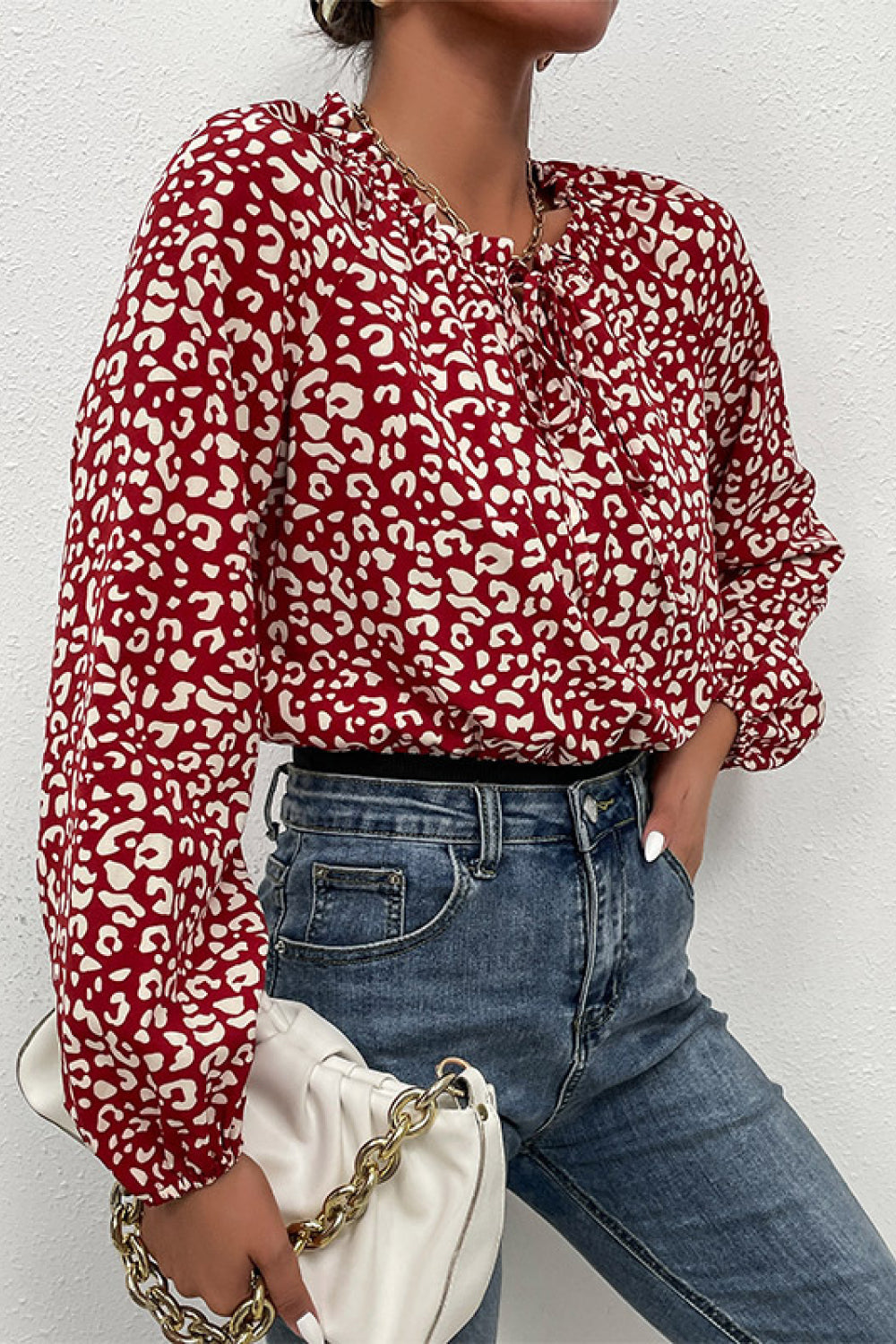 Leopard Print Bubble Sleeve Bodysuit