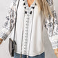 Printed Tassel Tie Puff Sleeve Blouse