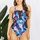 Floral Crisscross Spliced Mesh One-Piece Swimsuit
