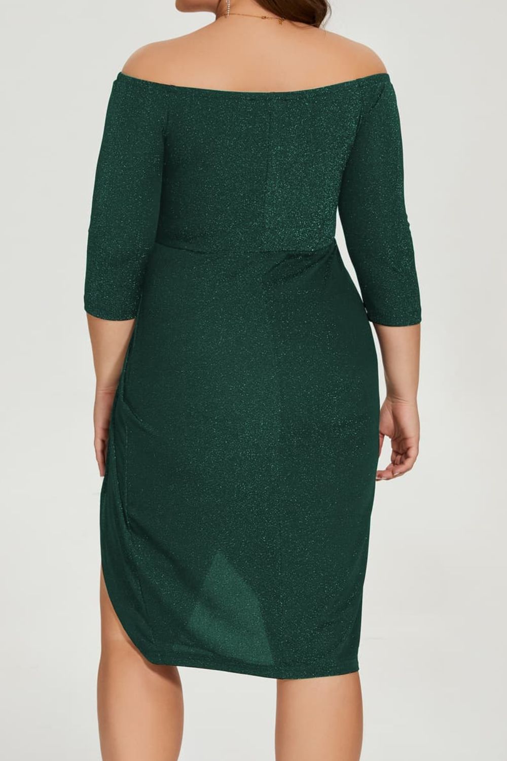 Plus Size Glitter Off-Shoulder Split Dress