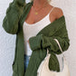 Cable-Knit Open Front Cardigan with Pockets