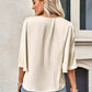 Three-Quarter Flare Sleeve V-Neck Blouse