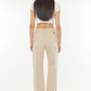 Kancan High-Rise Distressed Flare Jeans in Taupe
