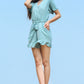 Ruffle Trim Belted Surplice Flutter Sleeve Romper