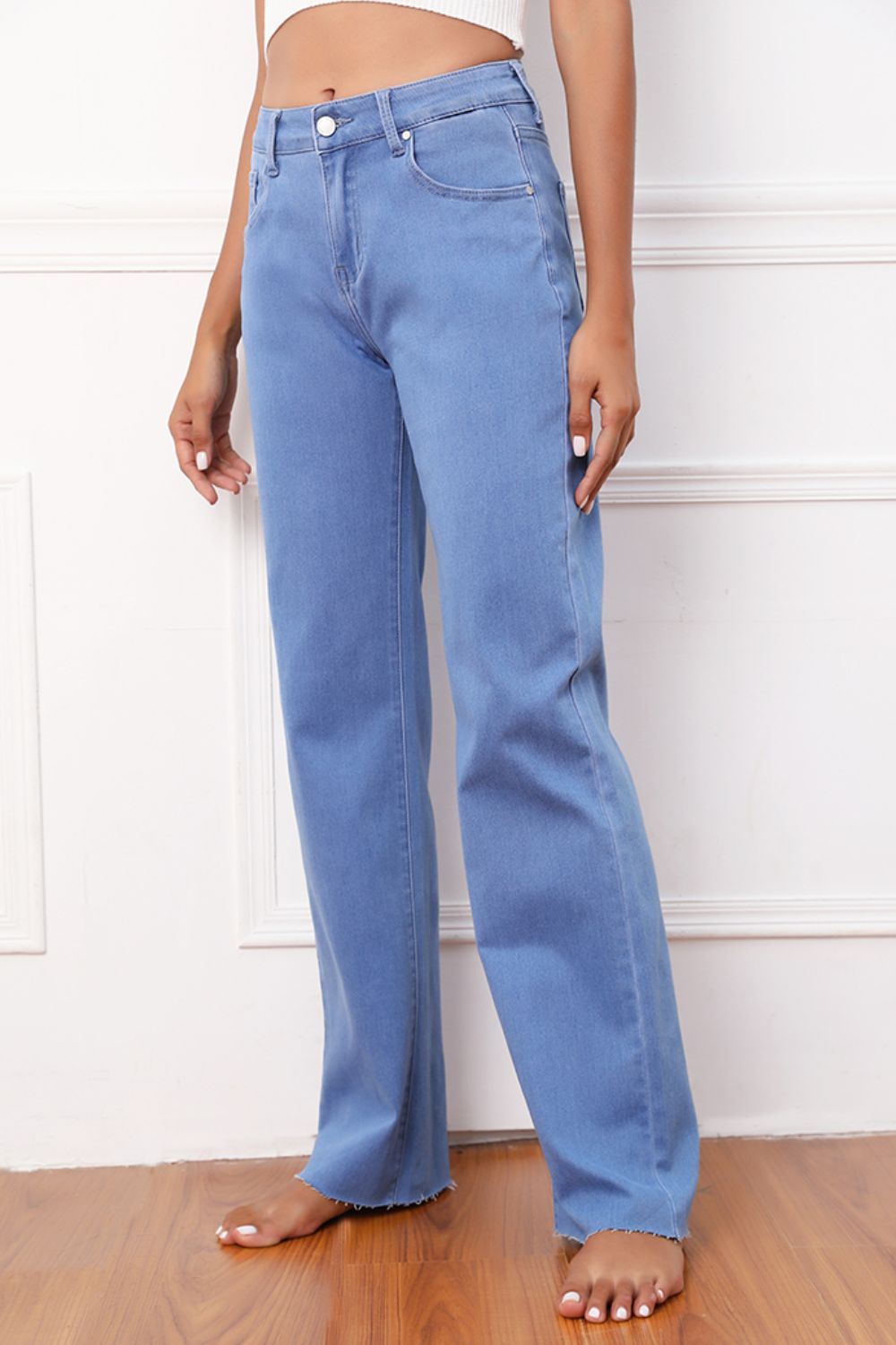 Full Size Raw Hem Wide Leg Jeans