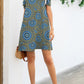 Printed Round Neck Cold-Shoulder Dress