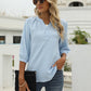 Swiss Dot Notched Neck Three-Quarter Sleeve Blouse