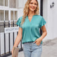 Notched Neck Flutter Sleeve Satin Top