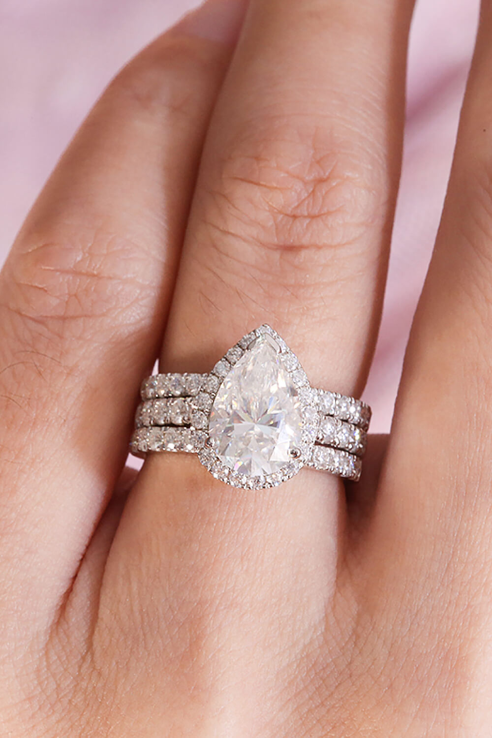 3-Piece 14K White Gold Pear Shape 2.5 Carat Moissanite Ring Set