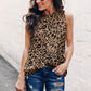 Leopard Print Ruffled Neck Tank Top