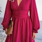 Deep V Puff Sleeve Ruched Mini Dress