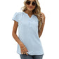 Swiss Dot Notched Neck Short Sleeve Top