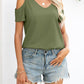 Curved Hem V-Neck Cold-Shoulder Tee