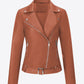 Buckle Detail Zip Up PU Leather Jacket