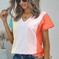 Color Block V-Neck Short Sleeve Top