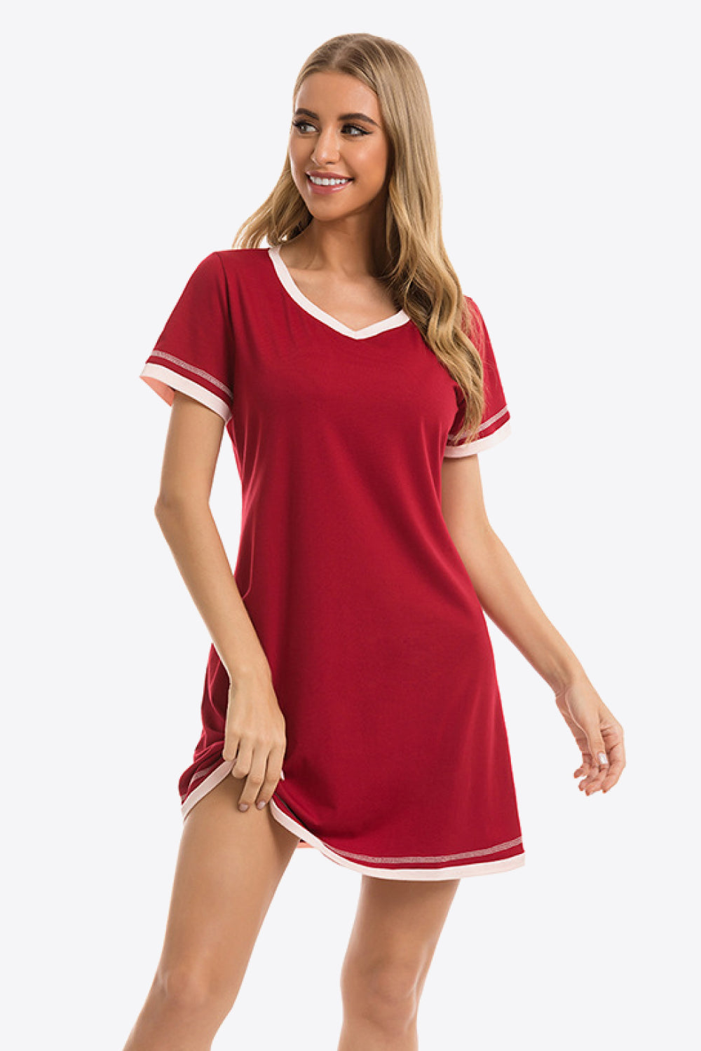 Contrast Trim V-Neck Night Dress