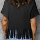 V-Neck Fringe Hem T-Shirt