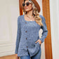 Decorative Button Slit Square Neck Top