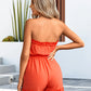 Frill Trim Belted Strapless Romper
