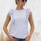 Ruffle Shoulder Tie-Back Crewneck Top