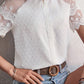 Swiss Dot Spliced Lace Round Neck Blouse