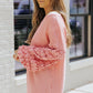 Spliced Lace Balloon Sleeve Waffle-Knit Tunic Top