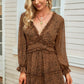 Floral Frill Trim Plunge Flounce Sleeve Dress