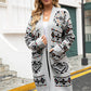 Geometric Open Front Longline Cardigan with Pockets
