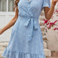 Leopard Print Tie Belt Puff Sleeve Dress