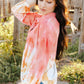 Tie-Dye Quarter-Button Tie Back Collared Top