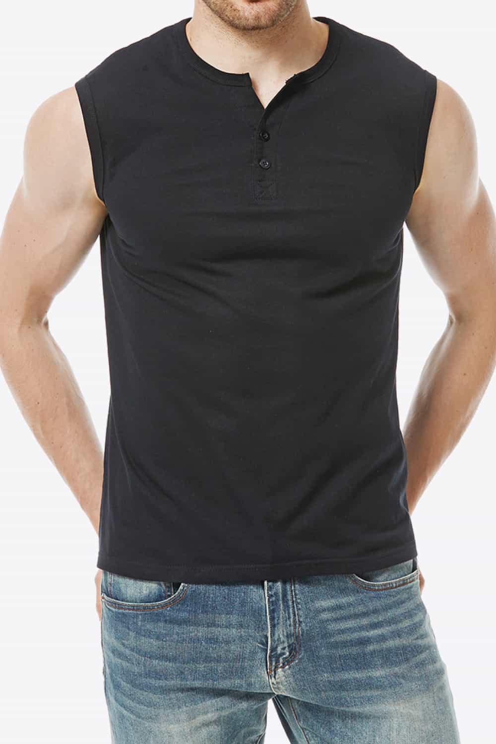 Buttoned Notched Neck Tank