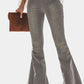 High Waist Slits Raw Edge Flare Jeans