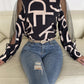 Letter Print Spliced Mesh Sleeve Blouse