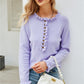 Half-Button Frill Trim Raglan Sleeve Sweater