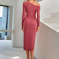 Asymmetrical Neck Slit Midi Dress