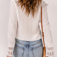 Tassel Tie Spliced Lace V-Neck Top
