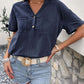 Buttoned Notched Neck Cuffed Sleeve Blouse