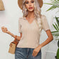 Cable-Knit Johnny Collar Short Sleeve Knit Top