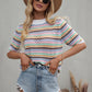 Striped Openwork Half Sleeve Knit Top