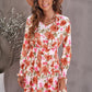Floral Smocked Tie-Neck Frill Trim Dress