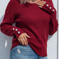 Button Detail Dropped Shoulder Rib-Knit Sweater