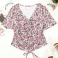 Floral Flutter Sleeve Drawstring Cropped Blouse